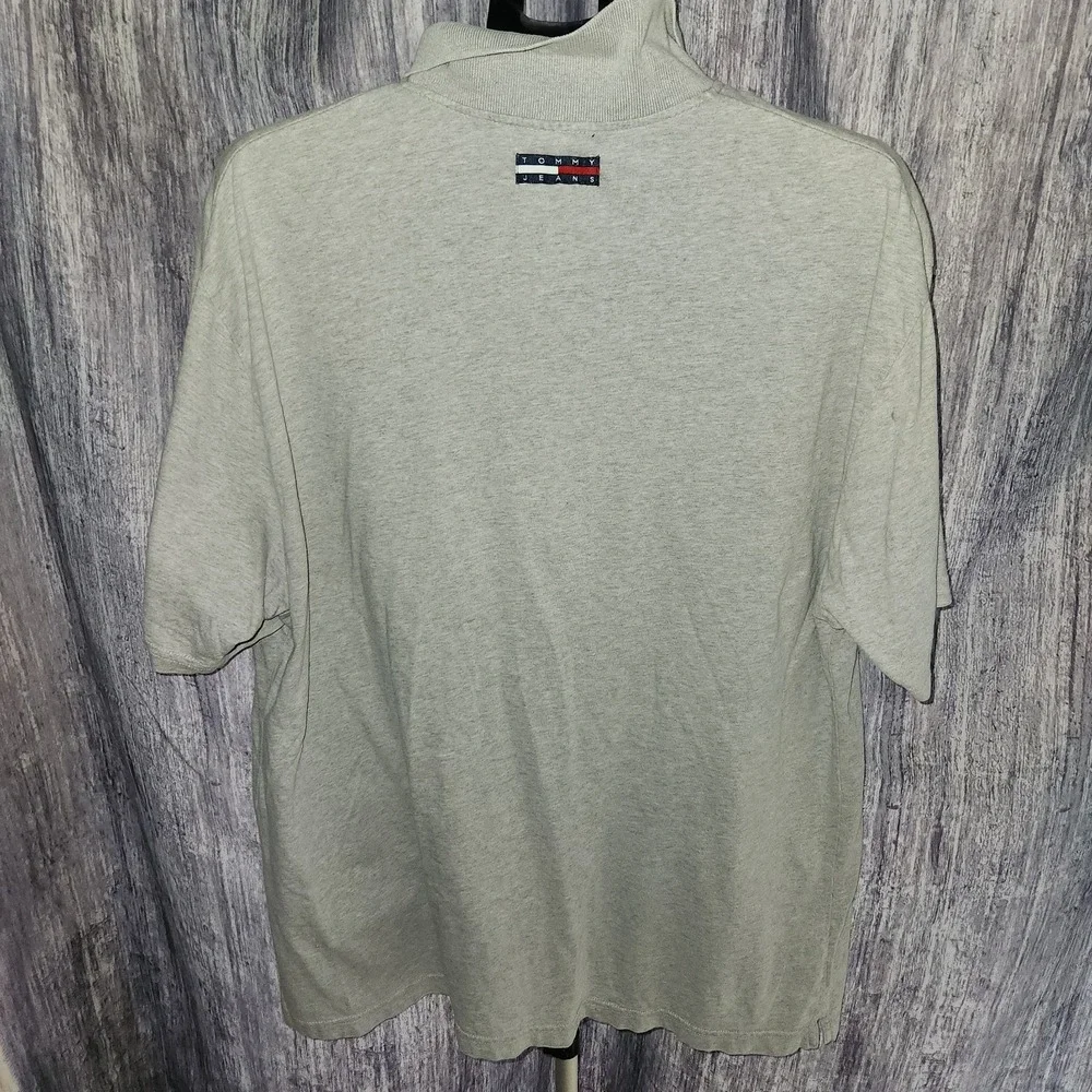Tommy Hilfiger Gray Logo‎ Short Sleeve 90's Vintage Polo Zip Shirt Men's Size XL